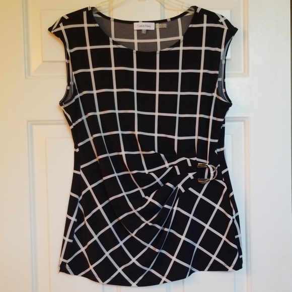 Calvin Klein Tops - ☆ Calvin Klein ☆  Black & White Grid Top Size Med